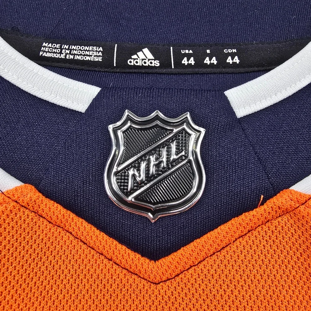 Adidas Edmonton Oilers NHL Jersey Mens 44 Orange Primegreen Hockey Fight Strap